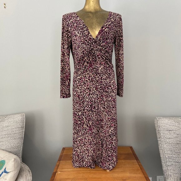 Plum & Taupe patterned knee length dress - Picture 1 of 5